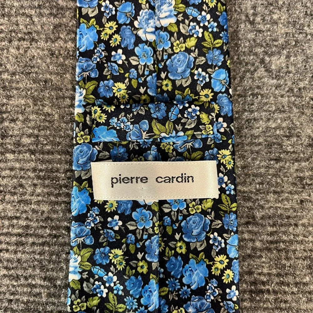 Pierre Cardin Mens Floral Necktie Blue Green Navy Hand Made Polyester Tie